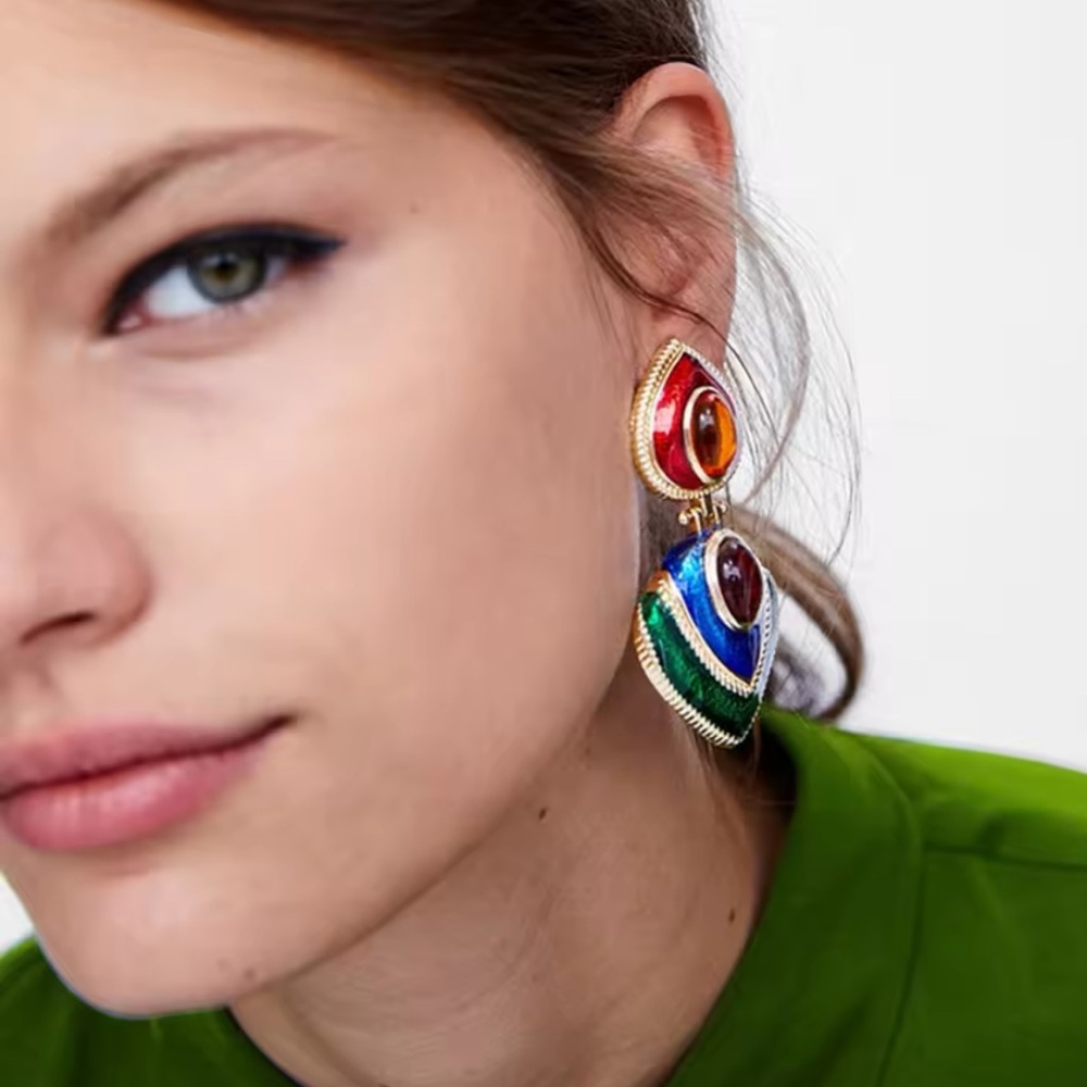 Chiara - ZA Boho Colorful Crystal Heart Clip on Earrings Without Piercing